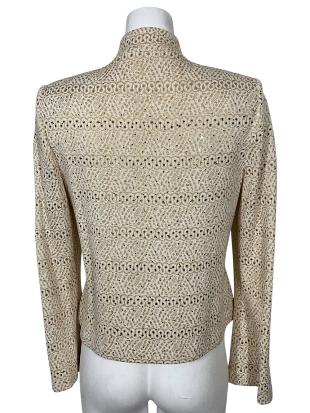 St. John Evening Vintage Embellished Knit Jacket 8 Cream Gold Zipper Front - Picture 11 of 16